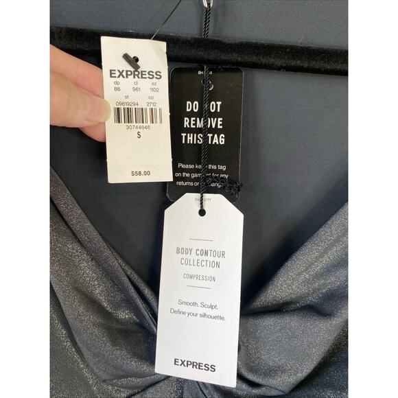 Express Bodysuit Womens Small NEW Body Contour Gray Long Sleeve Metallic Blouse - Picture 7 of 13